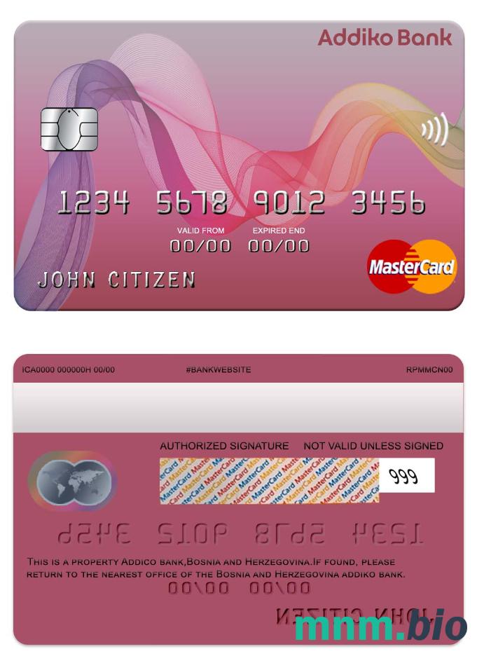 Bosnia and Herzegovina Addiko bank przykład karty mastercard w formacie PSD